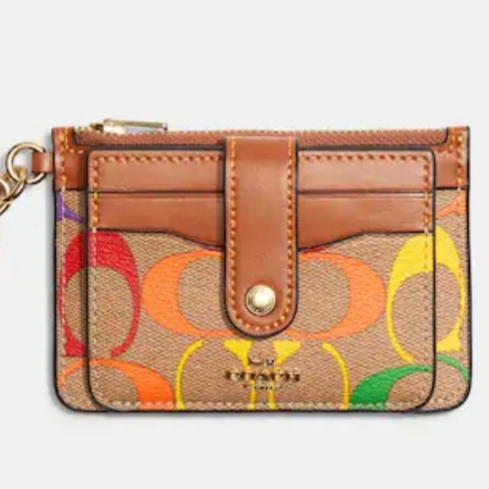 Coach Attachment Card Case In Rainbow Signature Canvas